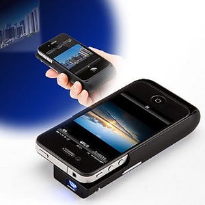 サンワダイレクト、iPhoneカバーのようなiPhone用モバイルプロジェクター