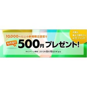 ジャパンネット銀行「投信の積み立てで現金500円プレゼント!」キャンペーン