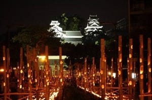 熊本県、熊本城周辺に5万4千個ものろうそくがともる「みずあかり」開催