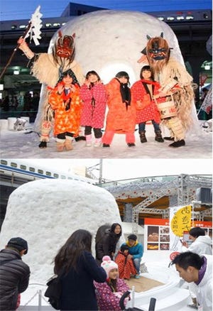 東京都・有楽町で、巨大「かまくら」や「犬っこまつりの雪像」の点灯式実施