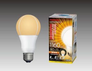 東芝ライテック、電球色で白熱電球80形相当の明るさを実現したLED電球