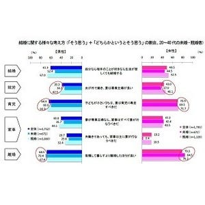 男女ともに4割が「夫が外で働き、妻は専業主婦が良い」に賛成--家事は?