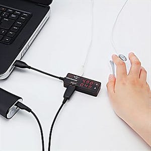サンワダイレクト、USB機器の電圧・電流を計測できるUSBハブ付きチェッカー