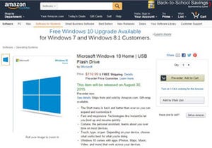 「Windows 10」USB版/Disk版の予約受付、米Amazonで開始