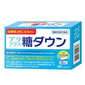 食後血糖値の上昇を穏やかにする旨を表示した「アラプラス 糖ダウン」発売