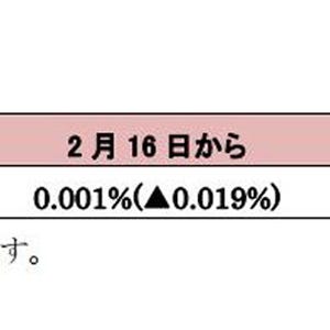静岡銀行、普通預金の金利を0.02%から0.001%に引き下げ