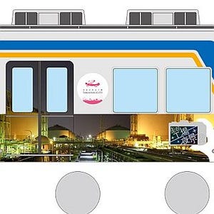 南海電鉄「走る! 工場夜景」ラッピング電車 - 両側面に堺泉北港の夜景写真