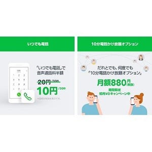 LINEモバイルに新機能、通話料半額「いつでも電話」と「10分かけ放題」節約