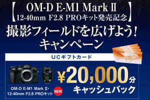 「OM-D E-M1 Mark II」レンズキット購入者に20,000円分のUCカード贈呈