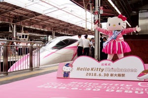 JR西日本500系「ハローキティ新幹線」新大阪駅へ、関西でも大人気!