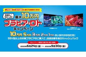 ソニー新「BRAVIA XR」7月9日から順次発売 最大10万円キャッシュバックも