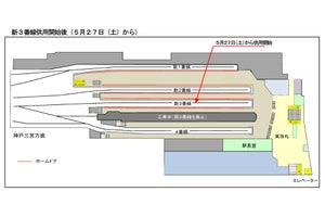 阪神電気鉄道、大阪梅田駅の新3番線5/27供用開始 - ホームドア設置