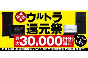 対象iiyama PCの購入で最大3万円分相当を還元！「年末年始ウルトラ還元祭」