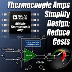 ADI、冷接点補償機能を搭載した熱電対アンプ「AD849x」ファミリを発表