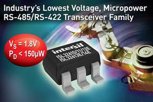 Intersil、低電圧動作かつマイクロパワーのRS-485/RS-422トランシーバを開発
