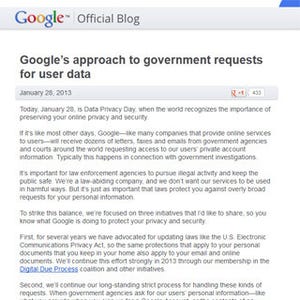 米Googleが政府によるデータ開示要請について、自社方針を説明