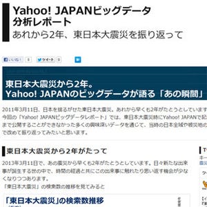ヤフー、東日本大震災に関する「Yahoo! JAPANビッグデータレポート」公開