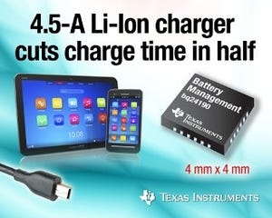 TI、リチウムイオン電池の充電時間を半減できる電池充電ICを発表