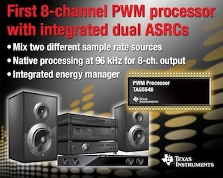 TI、2個のASRCを内蔵した8チャネルPWMオーディオプロセッサを発表