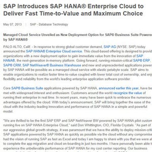 独SAPがHANAベースのクラウド「SAP HANA Enterprise Cloud」発表