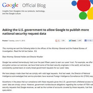 Google、米政府による情報開示要請について公開求める書簡を発表