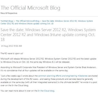 米Microsoft、Windows Server 2012 R2を10月18日より提供開始