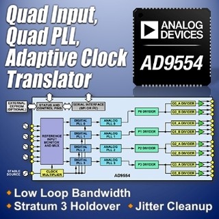 ADI、低消費電力のクワッドチャネルジッタ減衰クロック変換器を発表