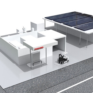 東芝、太陽光発電で水素を製造し燃料電池フォークリフトに充填する施設
