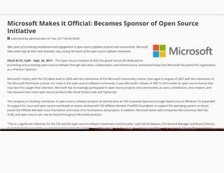 Microsoftがオープンソースサポートを強化、OSIのスポンサーへ