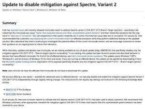 Microsoft、脆弱性「Spectre」の緩和策を無効にするパッチ公開