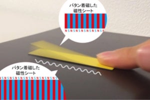 NTT、平らなシートに凹凸触覚刺激を提示できる「磁性触覚印刷技術」を開発