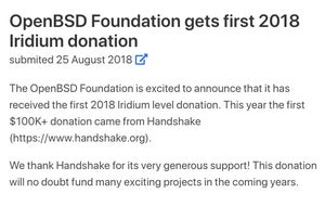 OpenBSD、10万ドル超えの寄付を受ける