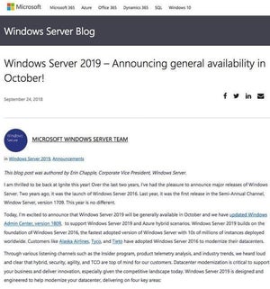 Windows Server 2019、一般公開は2018年10月