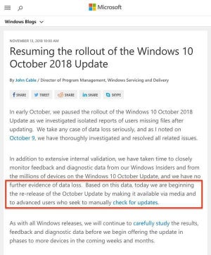 マイクロソフト、Windows 10 10月のアップデート再開