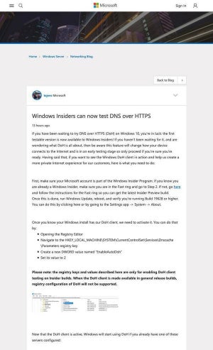 Microsoft、Windows 10 開発版で「DNS over HTTPS」を試せるように