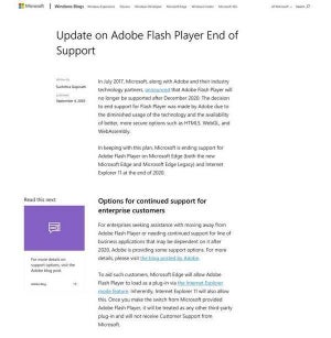 Microsoft EdgeとIE、2020年12月でFlashのサポート終了