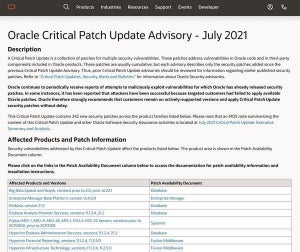 Oracle、327個の脆弱性を修正した2021年7月のパッチアップデートをリリース