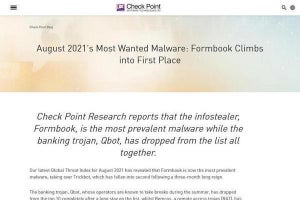 8月マルウェアランキング、情報窃取型マルウェアFormbookが第1位