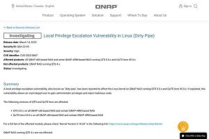 QNAP製品に特権昇格の脆弱性、Linuxカーネルの「Dirty Pipe」脆弱性が原因