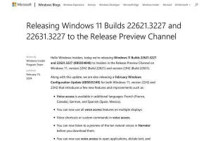Windows 11 Build 22621.3227および22631.3227のプレビュー版が公開