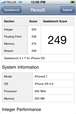 iOS 4搭載iPhone/iPod touch用ベンチマークソフト「Geekbench 2」