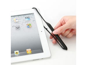 サンワダイレクト、ゴムバンドでiPad/iPad 2に挟んで固定できるタッチペン