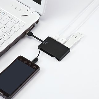 サンワサプライ、microUSBケーブル付きでスマホを充電できるUSB 2.0ハブ