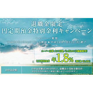 初回特別金利年1.8%適用、三井住友銀行「退職金限定」定期預金キャンペーン