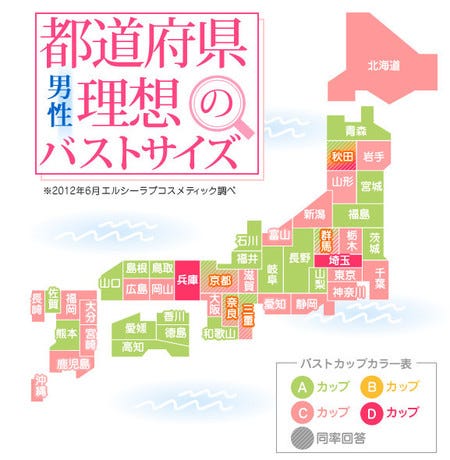 都道府県別 理想のバストサイズ地図 発表 男性はaカップを支持 マイナビニュース