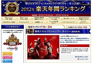 楽天市場2012年人気ランキング、「スカルプD」「ミスチル」「塩麹」が人気