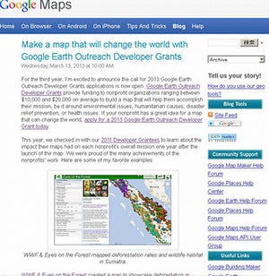 地図を作って世界を変える「Google Earth Outreach Developer Grants 2013」