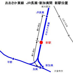 大阪府東大阪市、おおさか東線JR長瀬～新加美間に新駅 - 2018年春開業予定