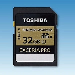東芝、リード260MB/秒・ライト240MB/秒のUHS-II対応SDカード「EXCERIA」