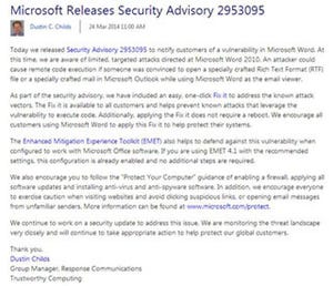 Wordに未修正の脆弱性、Word 2010向け標的型攻撃も確認 - 米Microsoft